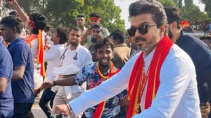 Vijay mistakes fan-thrown object for bomb during stunt and reacts in panic, watch video